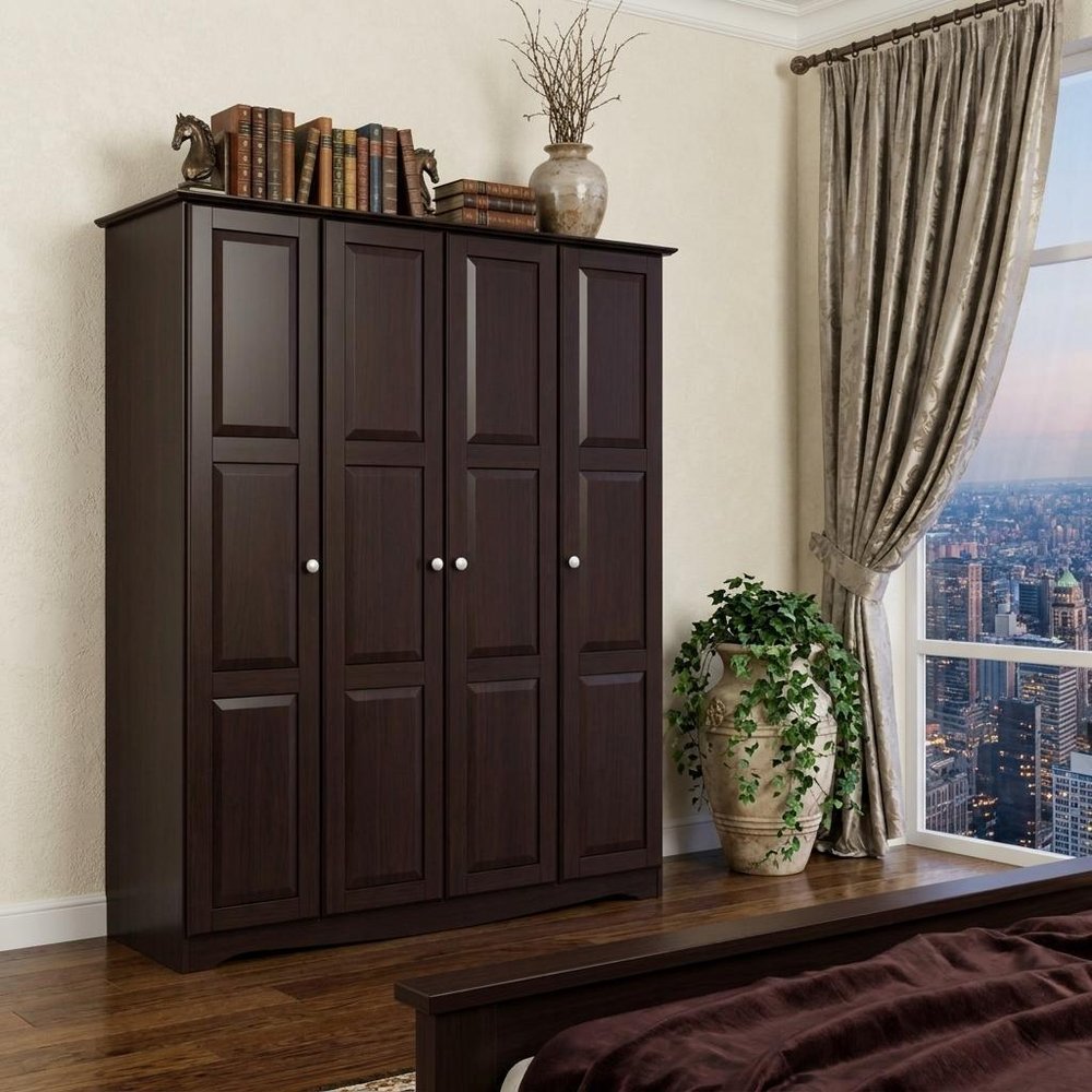 72" Dark Brown Solid Wood Four Door Combo Dresser