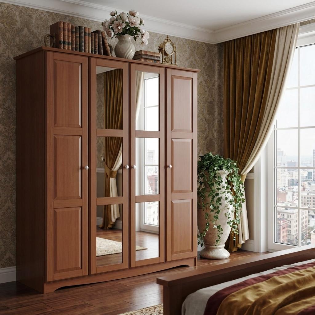 72" Coffee Solid Wood Mirrored Four Door Combo Dresser