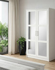 72" White Solid Wood Mirrored Two Door Combo Dresser