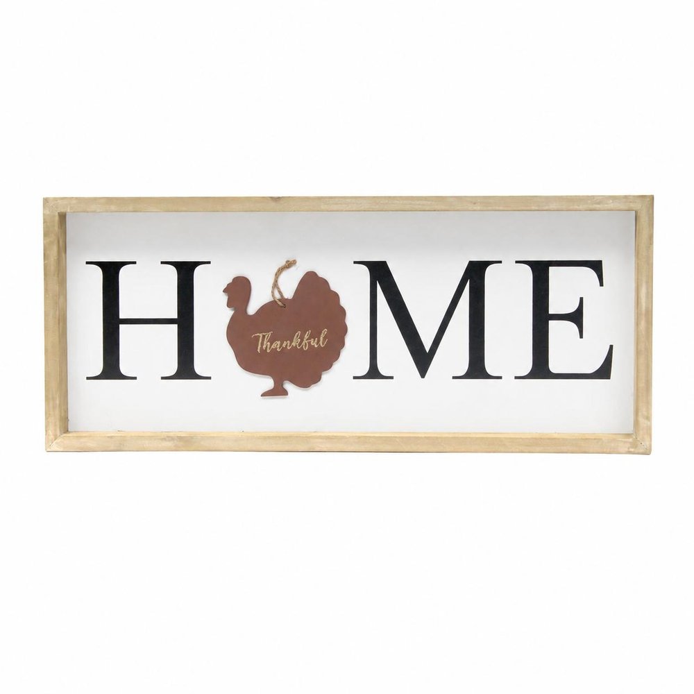 9" X 23" Black Natural And White Celebration Home Wood Wall Decor