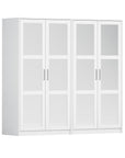 72" White Solid Wood Mirrored Four Door Combo Dresser