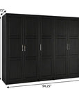 72" Black Solid Wood Five Door Combo Dresser
