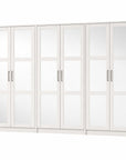 72" White Solid Wood Mirrored Six Door Combo Dresser