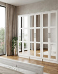 72" White Solid Wood Mirrored Six Door Combo Dresser