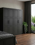 72" Black Solid Wood Six Door Combo Dresser