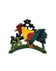 8" Black Yellow Red And Green Cast Iron Rooster Garden Hose Hanger