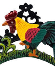 8" Black Yellow Red And Green Cast Iron Rooster Garden Hose Hanger