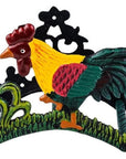 8" Black Yellow Red And Green Cast Iron Rooster Garden Hose Hanger
