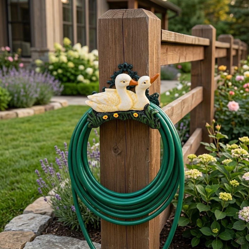8" Black And Yellow Iron Ducklings Garden Hose Hanger