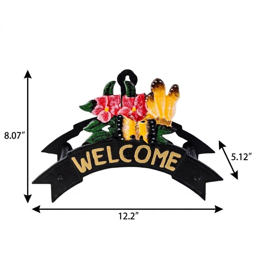 8" Black Yellow And Pink Iron Floral Bouquet Welcome Garden Hose Hanger