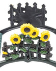 7" Yellow Black And Green Iron Sunflowers Garden Hose Hanger