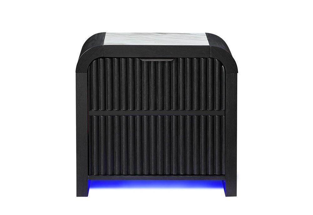 27" White And Black Wood Lighted Nightstand with USB Port and Integrated Tech