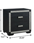 26" Charcoal Wood Faux Crystal Bling Two Drawer Nightstand