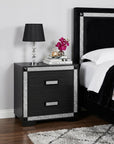 26" Charcoal Wood Faux Crystal Bling Two Drawer Nightstand