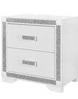 26" White Wood Faux Crystal Bling Two Drawer Nightstand