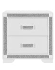 26" White Wood Faux Crystal Bling Two Drawer Nightstand