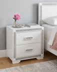 26" White Wood Faux Crystal Bling Two Drawer Nightstand