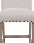 Set of Two 26" White Fabric And Wood Counter Height Bar Chairs
