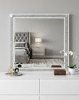 36" X 38" White And Silver Wood Freestanding Framed Dresser Mirror