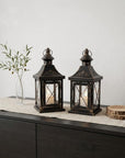Set of Two White Glass Tabletop Candelabra Candle Holders