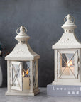 Set of Two White Glass Tabletop Candelabra Candle Holders