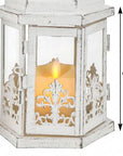Set of Two White Distressed Glass And Metal Tabletop Lantern Candle Holders