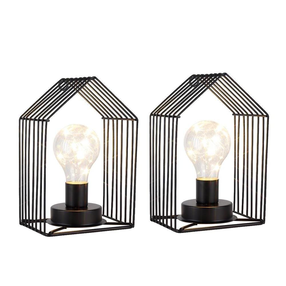 Set of Two 7" Black Novelty Battery Powered Desk Lamps With Cage Shades