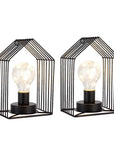 Set of Two 7" Black Novelty Battery Powered Desk Lamps With Cage Shades