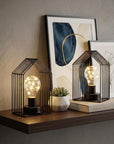 Set of Two 7" Black Novelty Battery Powered Desk Lamps With Cage Shades