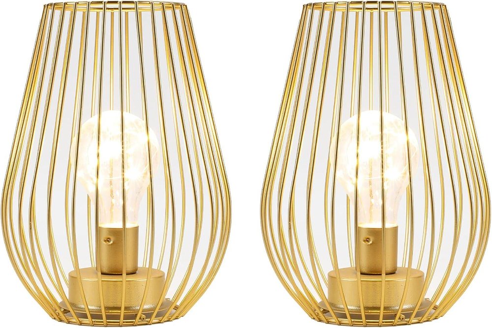 Set of Two 8" Gold Pierced Battery Powered Desk Lamps