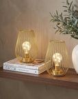 Set of Two 8" Gold Pierced Battery Powered Desk Lamps