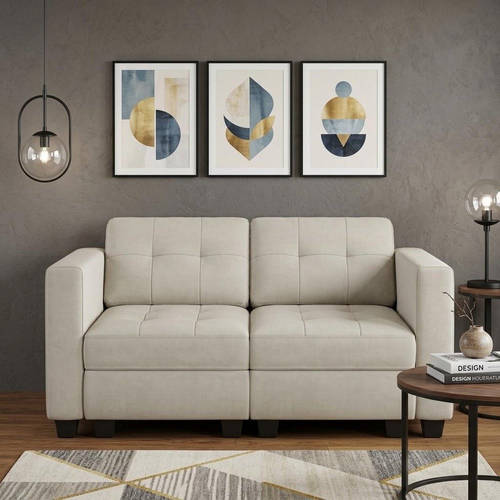 64" Black Velvet Modular Loveseat With Storage
