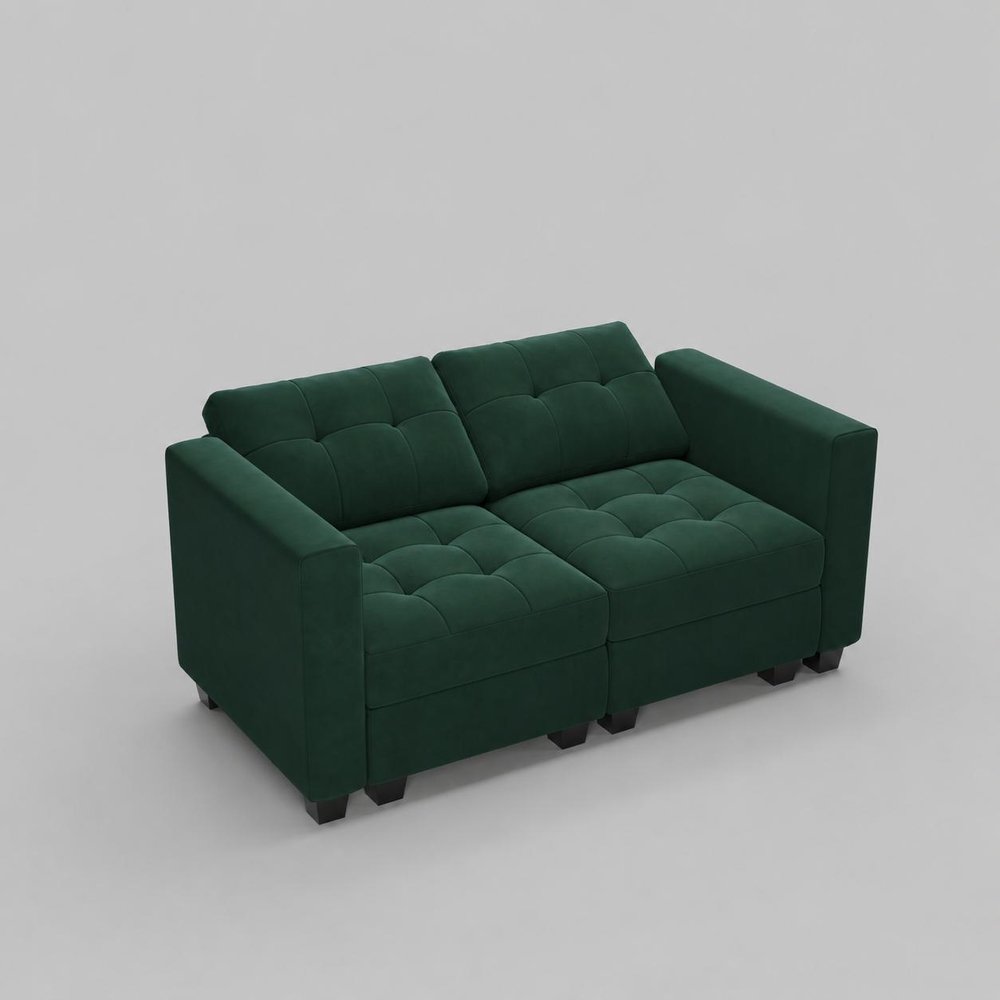64" Black Velvet Modular Loveseat With Storage