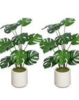 Set of Two 30" Green Artificial Elephant Ear Tree In Round White Pot