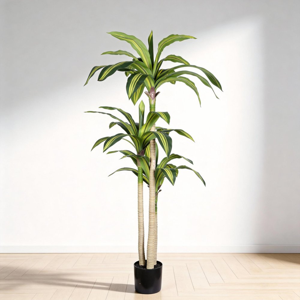 60" Green Artificial Dracaena Tree In Round Black Pot