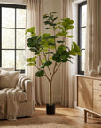 84" Green Artificial Fiddle Leaf Tree In Round Black Pot
