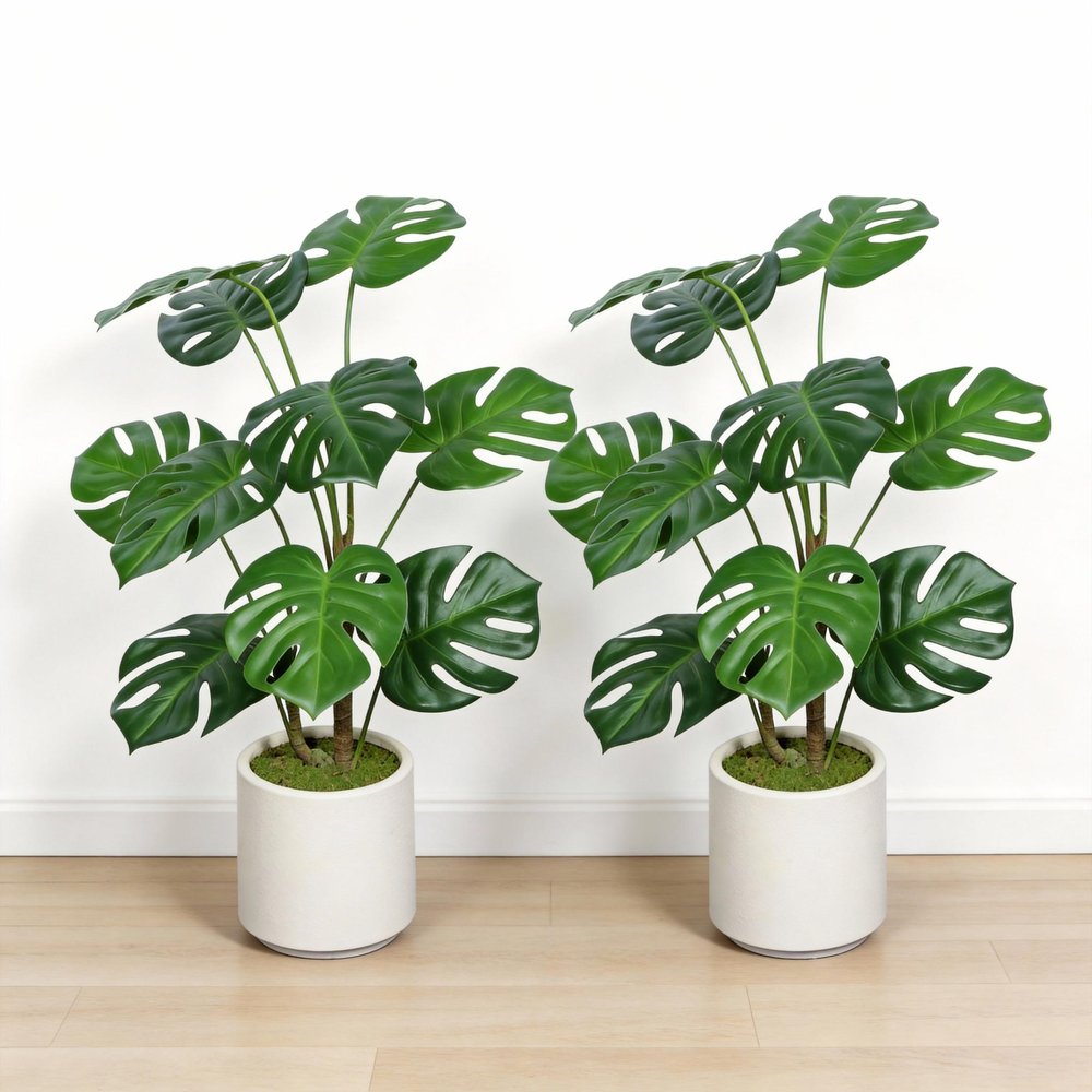 Set of Two 30" Green Artificial In Round White Pot