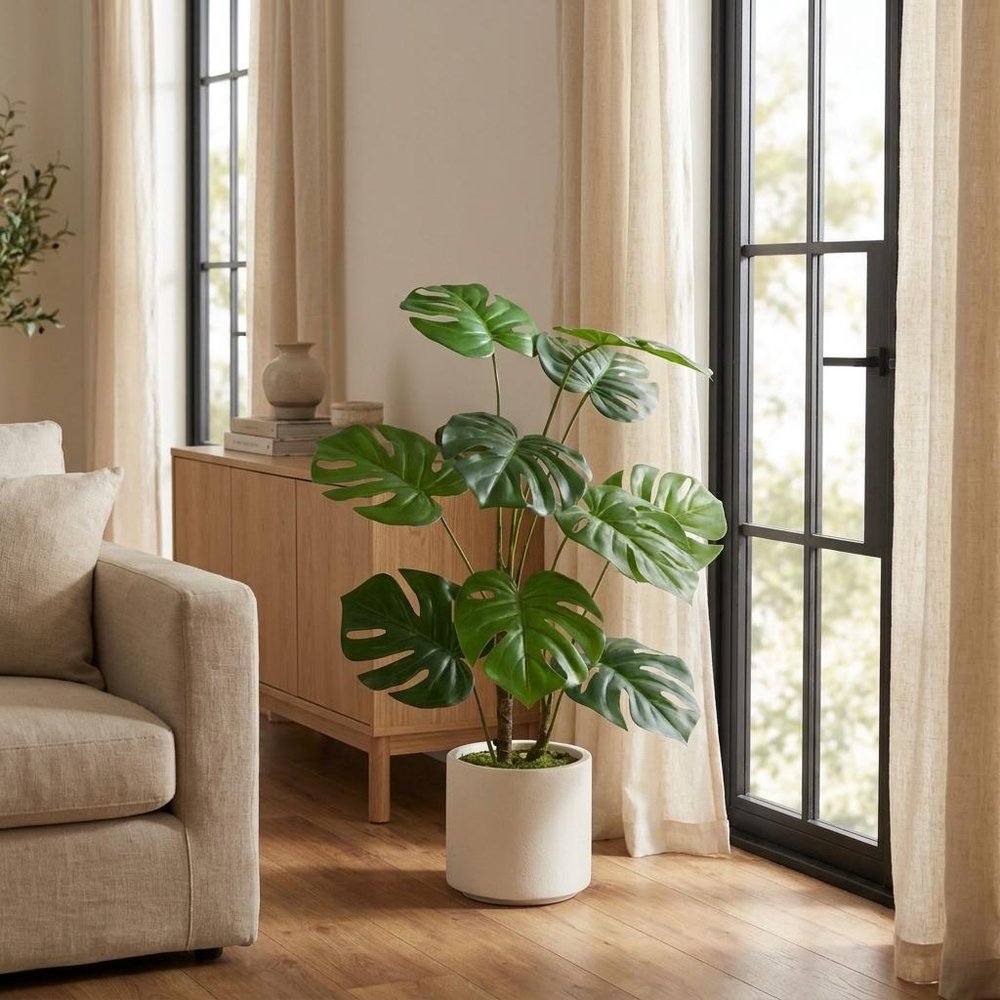 Set of Two 30" Green Artificial In Round White Pot