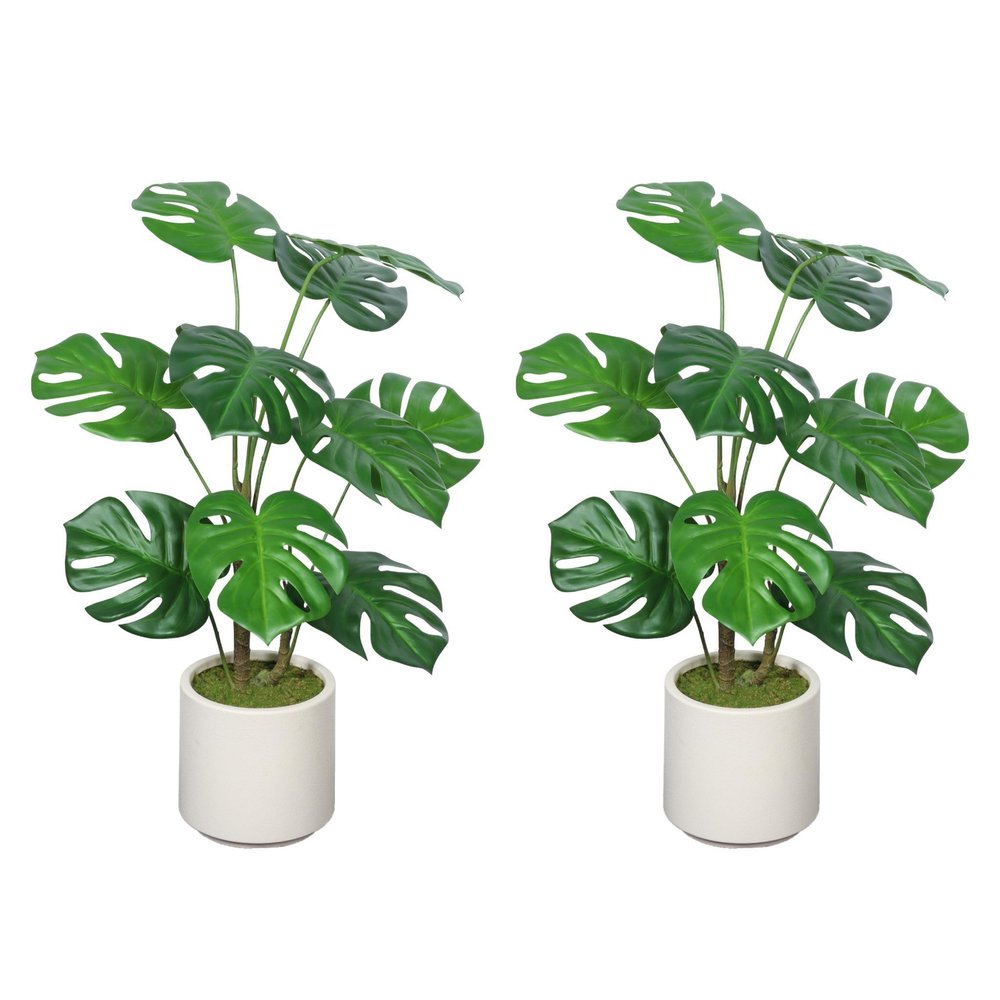Set of Two 30" Green Artificial In Round White Pot