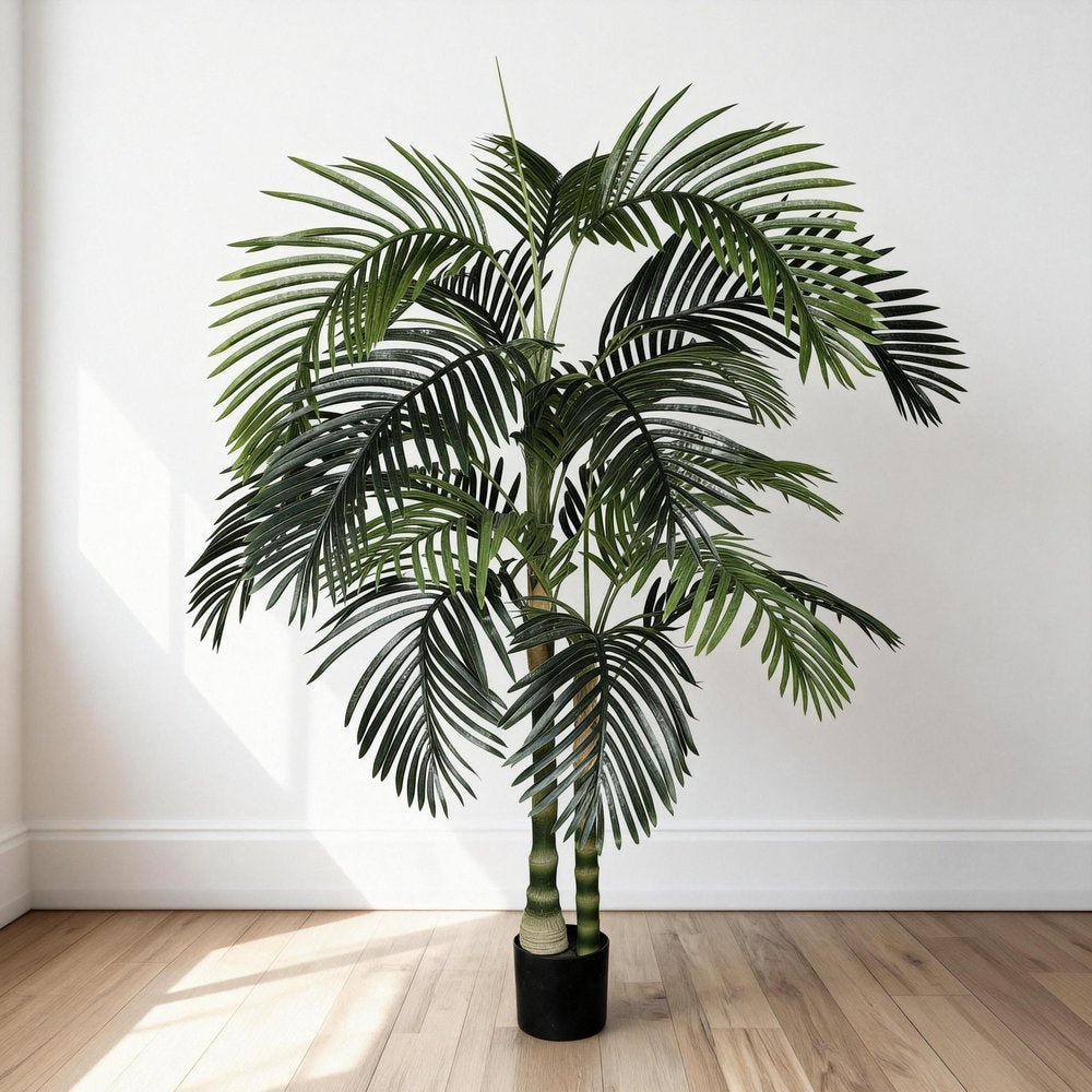 60" Green Artificial Palm Tree In Round Black Pot