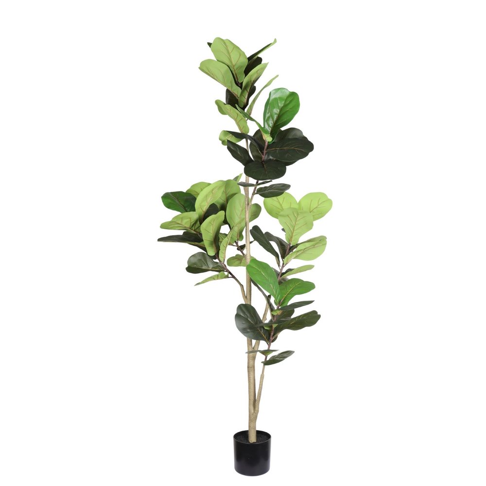 72" Green Artificial Fiddle Leaf Tree In Round Black Pot
