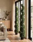 Set of Two 72" Green Artificial Boxwood Tree In Round Black Planter
