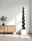 84" Green Artificial Boxwood Tree In Round Black Planter