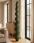 84" Green Artificial Boxwood Tree In Round Black Planter