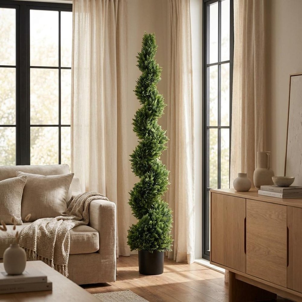 84" Green Artificial Cypress Tree In Round Black Pot