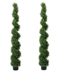 Set of Two 72" Green Artificial Cedar Tree In Round Black Pot