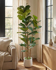 62" Green Artificial Fiddle Leaf Tree In Round White Pot