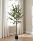 72" Green Artificial Olive Tree In Round Black Pot