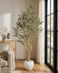 98" Green Artificial Olive Tree In Round White Pot