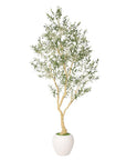 98" Green Artificial Olive Tree In Round White Pot